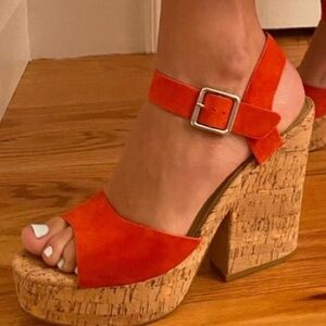 Steve Madden Jess Cork Wedge Orange Suede Platform Heels